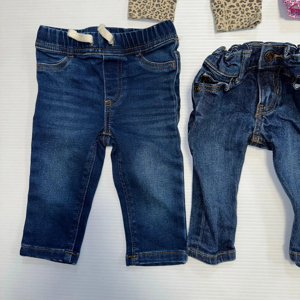 Lot of 5  Baby Girl Bottoms Bundle Casual Pants 6 Months Blue Beige Pink Jeans
